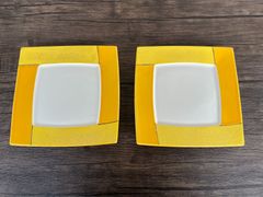 半和紙釉（黄）中角抜正角皿（小）2枚セット