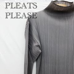 PLEATS PLEASE プリーツプリーズ ハイネック 長袖 カットソー グレー 品質表示タグなし シミ有り 変形 レディース
