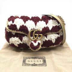 美品 GUCCI グッチ GG マーモンド ハウンドトゥース ウール チェーン 2WAY ショルダー バッグ ホワイト ボルドー 鞄 ブランド a7293
