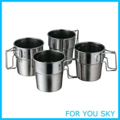 【人気商品】カクセー アウトドア マグカップ 4点 セット スタッキング 可能 ステンレス コンパクト収納 袋付き キャンプ SOLA ソラ PP-03