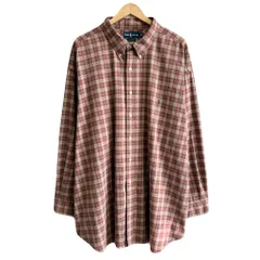 Ralph Lauren ラルフローレン ビッグサイズ ボタンダウンシャツ コットンシャツ チェック柄 長袖シャツ ワンポイントロゴ 刺繍 あずき色×多色 4XBサイズ No.Y618