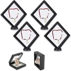 Neutral Zenith アクリルスタンド ディスプレイケース ピンバッジ ラバーストラップ キーホルダー 展示 フローティングフレーム ルースケース 透明フィルム ブラック 14x14x2cm 4個(ブラック,  14x14x2cm 4個)
