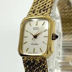 【電池交換済／美品】セイコー エクセリーヌ 腕時計 レディース 1221-5090 クオーツ ゴールド スクエア 白文字盤 ビンテージ クラシック エレガント ドレスウォッチ アンティーク調 クリーニング済み G1