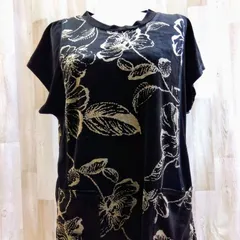 GLOSSIBEAUT 花柄チュニック Ｍ〜Ｌ ブラック×シルバー ベロア