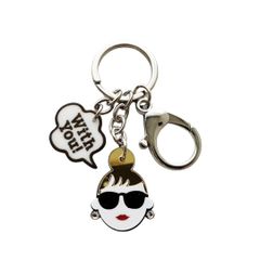 【高級感シルバー】HAPPY FACE キーチャーム EMMA｜上品スマイルが可愛い♪