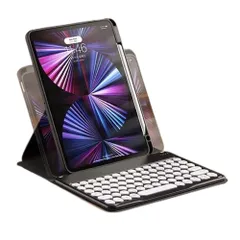 【数量限定】可愛い 付き ワイヤレスBluetoothキーボード 黒 丸型キー マグネット分離式 背面カバー クリア 透明 耐衝撃 iPad10世代 カバー ペン収納 アイパッド 縦 キーボードケース 10 iPad iPad 2022モデル 10.9インチ