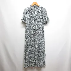 ザラ ZARA 花柄 半袖 マキシ シャツ ワンピース XS 黒 ブラック