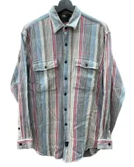 ダブルアールエル RRL 90s 三ツ星タグ ヘビーネルシャツ SHIRT フランネル ステンカラー ラルフローレン RALPH LAUREN コットン シンガポール製 ブルー系 長袖シャツ チェック マルチカラー Lサイズ 104MT-2039