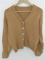 ◇ JUNOAH ジュノア Vネック 長袖 ニット カーディガン オレンジブラウン系 レディース E  【1303280010356】