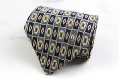 ダンヒル ブランド ネクタイ 格子柄 ダイヤ柄 小紋柄 シルク イングランド製 メンズ ネイビー Dunhill 【中古】