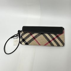 ★-34 BURBERRY バーバリー ハンドバッグ ベージュ×黒×赤 チェック柄 ストラップ付き 留め口金具 レザー レディース