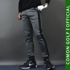 新品【COMONGOLF/コモンゴルフ】ライン入りゴルフ用ジョガーパンツ/チャコール×ブラック(CG-21001ST)ゴルフウェア メンズ 春秋 ロングパンツ ズボン ストレッチ ポンチ素材 ウエストゴム サイドライン テーパード 裾ゴム アンクル丈