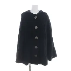 バーバリーブルーレーベル BURBERRY BLUE LABEL ケーブルニットポンチョ ケープ フード付き ウール混 銀ボタン 38 S 黒 ブラック /YQ ■OSのサムネイル