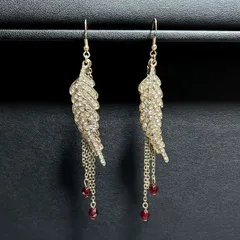 [100mm～] ウイング ロング エスニックピアス（金色×クリアカラー）L21-208