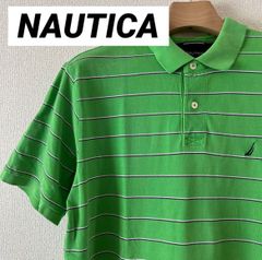 NAUTICA ノーティカ ボーダー ロゴ刺繍 ポロシャツ 半袖 GREEN L