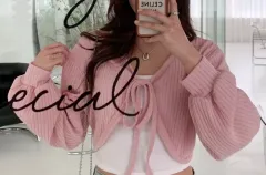 ( 1 会議用 (最終値下げ) クロップ リブ ボレロ カーディガン チェリーピンク