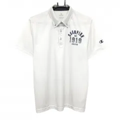 チャンピオン 半袖ポロシャツ 白×ネイビー 胸元プリント ボタンダウン  メンズ L ゴルフウェア Champion