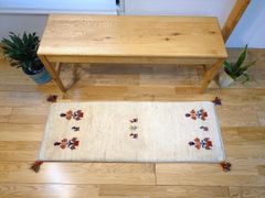 ペルシャ　ギャッベ ミニランナー　ラグ　122x44cm　花　生命の木　ヤギ　羊　アイボリー　RJ15077