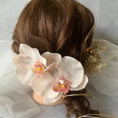 成人式☆振袖前撮り　髪飾りヘッドドレスヘッドパーツ　結婚式ウエディング　かすみ草水引胡蝶蘭ラグラス　白無垢　袴　和装小物