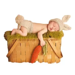 【新着商品】うさぎちゃん ニット ニューボーンフォト 帽子 新生児 パンツ 人参 「circlechocolate」ベビー お得な三点セット