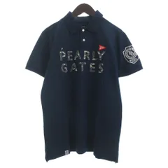 パーリーゲイツ PEARLY GATES ポロシャツ ゴルフウェア 半袖 ロゴ ワッペン 迷彩 カモフラ 6 紺 ネイビー 大きいサイズ