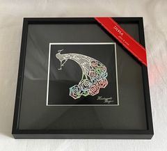 シルビア Glass & Silver 額装アート作品 クジャク（作家：Kawakayashi Hippo）