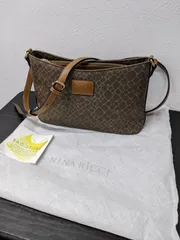 D082【美品】NINA RICCI ニナリッチ モノグラム柄 ショルダーバッグ ブラウン PVC×レザー