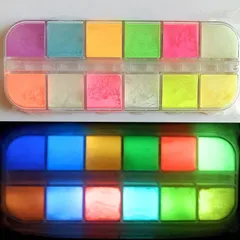 12色セット 蓄光パウダー UVレジン 光るスライム作り 暗闇で光る クラフトに
