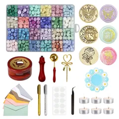 【人気商品】封筒 招待状 印鑑 祝福 便箋 告白 手紙 祝い ワックス大量 手紙装飾 シーリングワックスセット【浅色24色セット】ヘッド蝋封 DIY シーリングスタンプ 24色ワックスビーズ+スプーン+キャンドル+ワックス炉+スタンプ+スタンプ台+両面シールな
