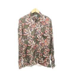 ザラマン ZARA MAN 長袖シャツ とろみ感 ボタニカル フラワー 花柄 総柄 L 緑 カーキ /AH19