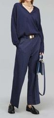 【新品未使用】SEMICOUTURE 25ss Stripe Slacks Pants セミクチュール ストライプ スラックス パンツ ネイビー ERICA CAVALLINI エリカ カヴァリーニ