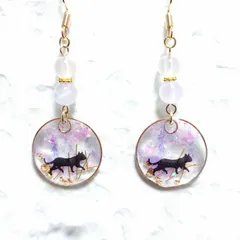 藤の花揺れる黒猫ピアス(訳あり)
