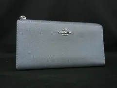 ■美品■ COACH コーチ レザー L字ファスナー 長財布 ウォレット 札入れ 小銭入れ カード入れ ライトブルー系 DJ4831