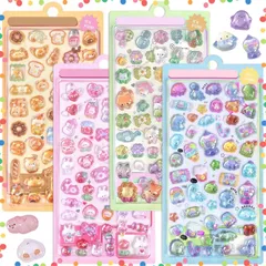 【特価セール】立体シール かわいい ぷっくり 4枚セット 立体 おしゃれ ぷくぷく デコシール ごほうび 子供 ぷくぷくシール 貼り付け可能 贈り物 手帳 Drado 携帯 DIY用（D）