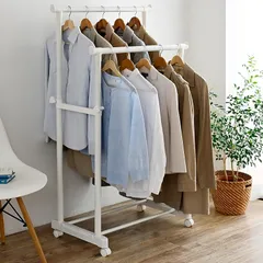 [山善] ハンガーラック キャスター付き 縦伸縮 ダブル 幅75×奥行43×高さ89-152cm 組立品 オールホワイト MKS-W(AWH) 1