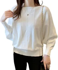 world resilience ニット セーター レディース 長袖 ドルマンスリーブ ボートネック 無地 オシャレ オフィス( ホワイト,  Free Size)