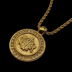希少 美品 Christian Dior クリスチャン ディオール エンブレムロゴ メダル ラインストーン ゴールド ネックレス ペンダント アクセサリー ジュエリー 小物 ヴィンテージ オールド vintage old