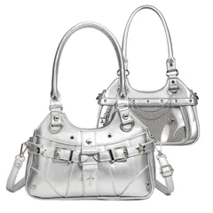 【特価セール】[ハルジオ] 痛バに見えない 痛バッグ ショルダー 痛バ 小さめ 痛バック ミニ ショルダーバッグ ハンドバッグ トートバッグ レディース バッグ 2WAY 地雷系 ゴスロリ Y2K 推し活バッグ 可愛い 肩掛け トート 鞄 黒 銀色 推し活 推