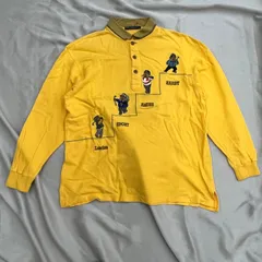 HARDY AMIES SPORT ハーディエイミス　メンズ　長袖　ポロシャツ　サイズL 黄色　日本製　刺繍　ゴルフ　犬　キャラクターのサムネイル