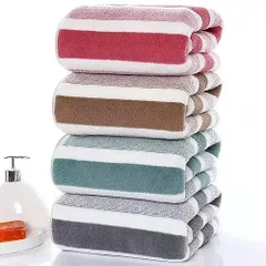 120*60 太ストライプ柄 AISFA バスタオル マイクロファイバー バスタオル 4色4枚セット ホテル仕様 ループ付き ふわふわ 高速吸水 速乾抗菌防臭 耐久性 毛羽落ち少ない (120*60 太ストライプ柄)