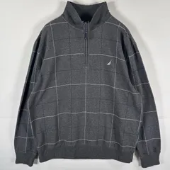 古着 ノーティカ NAUTICA スウェット トレーナー ハーフジップ プルオーバー  大きいサイズ ワンポイントロゴ刺繍 チェック XL  ダークグレー メンズ
