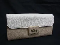 ■美品■ COACH コーチ レザー 二つ折り 長財布 ウォレット 札入れ 小銭入れ レディース ベージュ系×アイボリー系 DG4961
