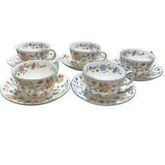 MINTON ミントン カップ＆ソーサー 5客セット ハドンホール Haddon Hall グリーン ブルー ブランド食器 洋食器 ティーカップ 紅茶 コーヒー 美品 高級感 上品 人気 英国 英国食器 ティータイム おしゃれ インテリア