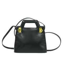 本物 サルヴァトーレ フェラガモ Salvatore Ferragamo ガンチーニ 2WAY ショルダーバッグ ハンドバッグ ポシェット レザー ブラック バッグ 中古 【フォロー割】