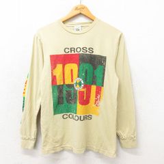 M/古着 クロスカラーズ 長袖 Tシャツ メンズ コットン クルーネック 薄黄 イエロー 25may21 中古