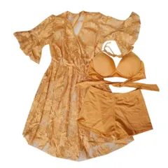 ☆ イエロー ☆ 水着 3点セット kswimsuit04 レディース 水着 3点セット 3点 セット タンキニ 体型カバー ビキニ レース ワンピース セパレート かわいい 可愛い ツーピース 大人 おしゃれ 夏 海 レジャー プール 旅行 トラベル