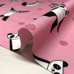 エモエモ　シーチング パンダ プリント　ピンク　50ｃｍカットクロス