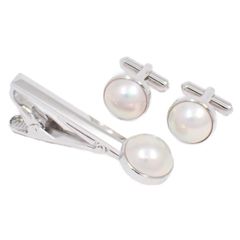 TASAKI タサキ 田崎真珠 カフス＆タイピン シルバー/マベパール ZMP5525【いおき質店】