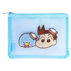  タキシードサム×風間くん フラットポーチ マルチポーチ  ペンケース ペンポーチ サガラ刺繍メッシュポーチ クレヨンしんちゃん×サンリオ 