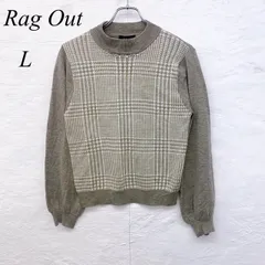 e5670 【ラグアウト】レディース セーター Lサイズ グレー×ホワイト チェック柄 アクリル混 ニット トップス カジュアル きれいめ 秋冬 着回し◎
